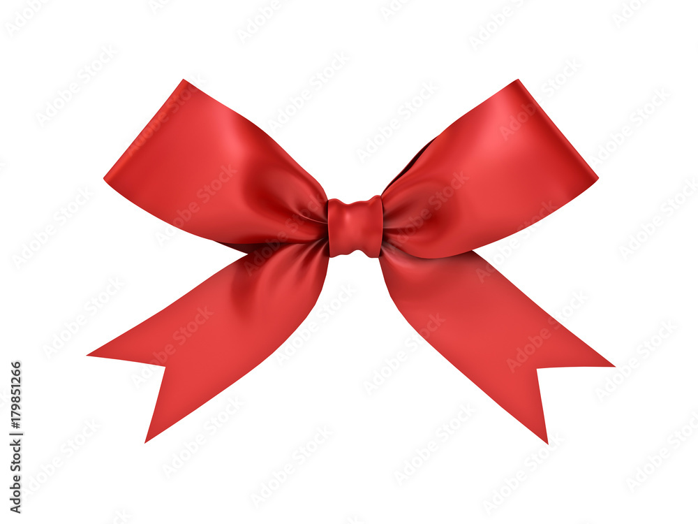 Red gift ribbon bow isolated on white background . 3D rendering. Red gift ribbon bow isolated on white background . 3D rendering.