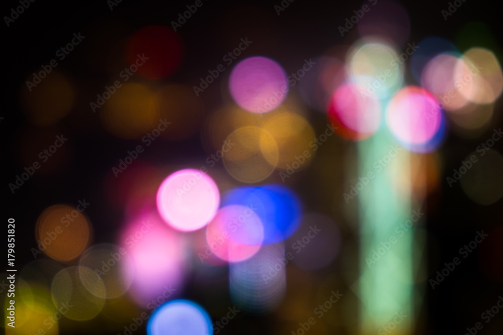 Abstract colorful blurred city light. Bokeh background. 