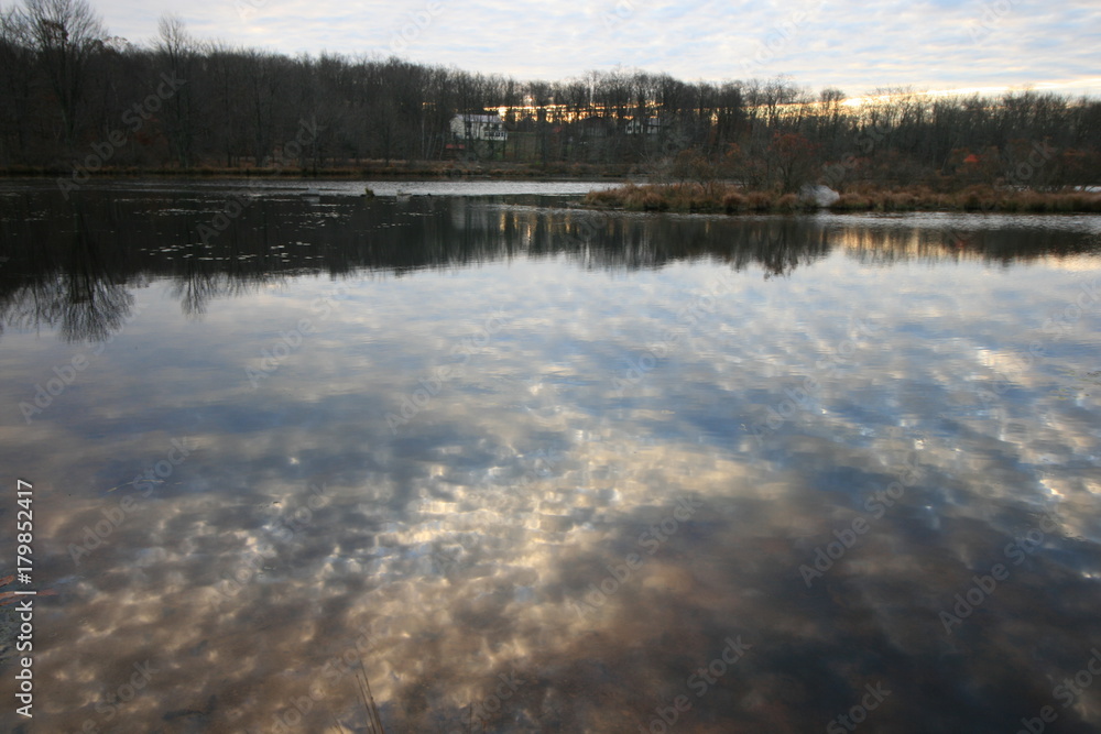 Early morning, sunrise over lake. Crispy morning, rural landscape, wilderness, mystical Early morning, sunrise over lake. Crispy morning, rural landscape, wilderness, mystical