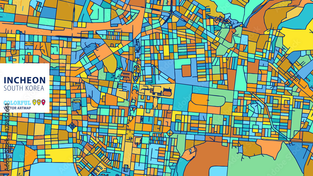 Naklejka premium Incheon, South Korea, Colorful Vector Artmap