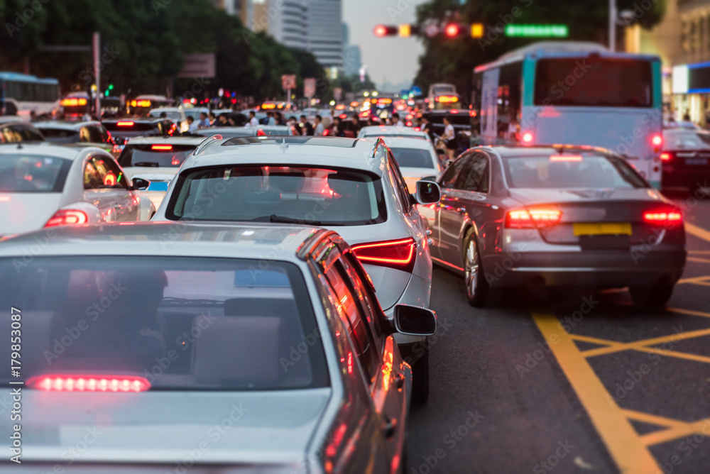 Fototapeta premium blur image of traffic jam on main street