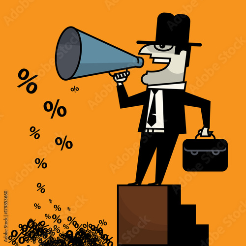 Businessman talking into bullhorn