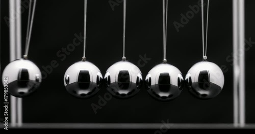 Newton Cradle With Swinging Metal Balls In Slow Motion