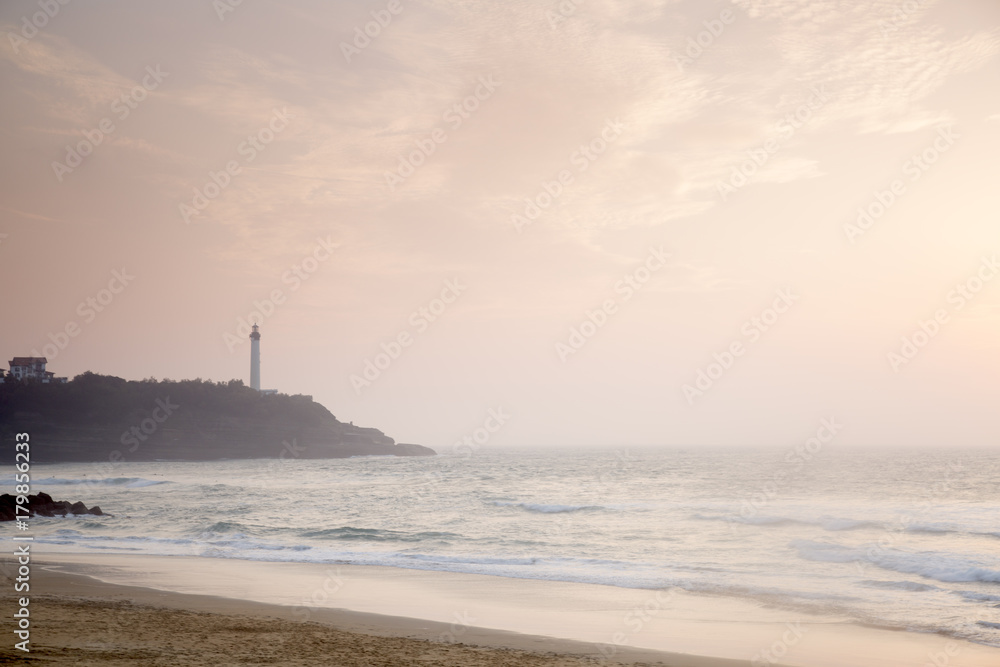 Lighthouse and Beach at Sunset, Biarritz