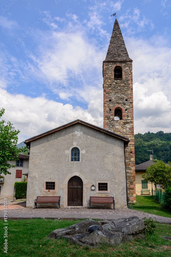 church on the Caldonazzo lake , Italy 