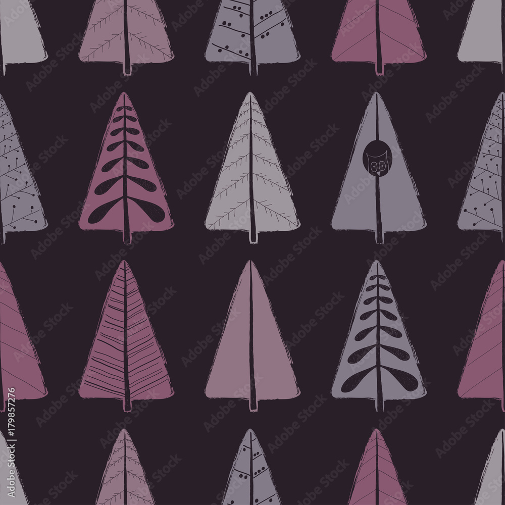 Seamless Pattern With Ornamental Trees.