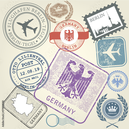 Travel stamps set Germany and Berlin journey