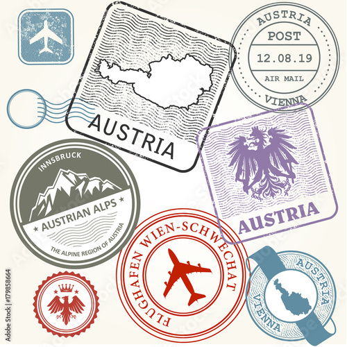 Travel stamps set - Austria, Vienna and Alps journey