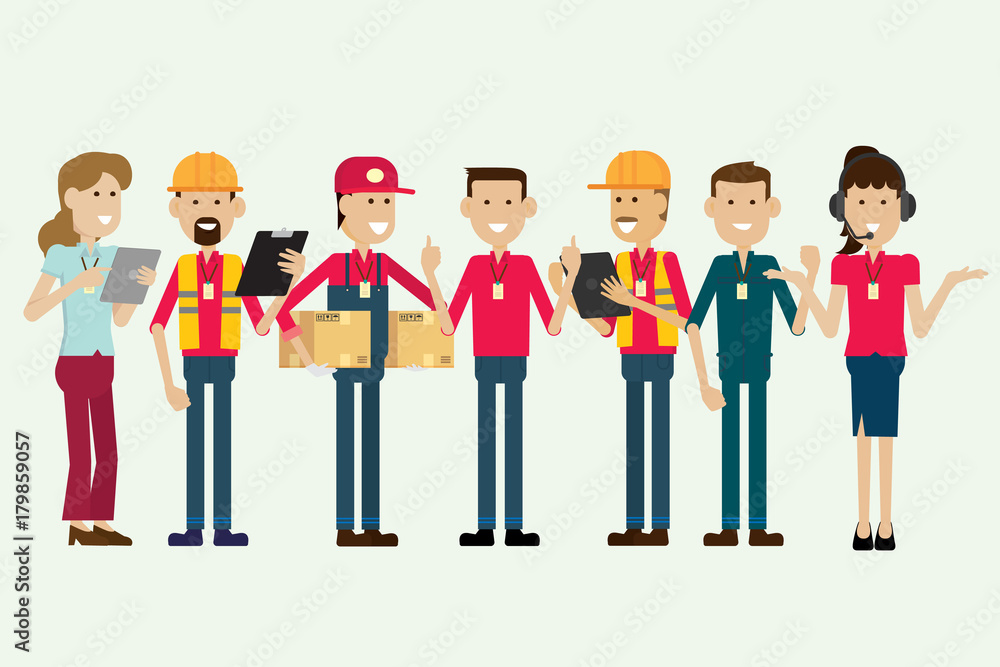 .Group warehouse worker and employee characters. illustration vector .Group warehouse worker and employee characters. illustration vector