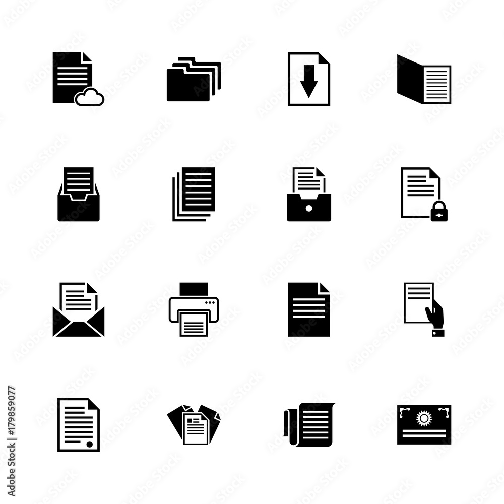 Documents - Expand to any size - Change to any colour. Flat Vector Icons - Black Illustration on White Background. Documents - Expand to any size - Change to any colour. Flat Vector Icons - Black Illustration on White Background.