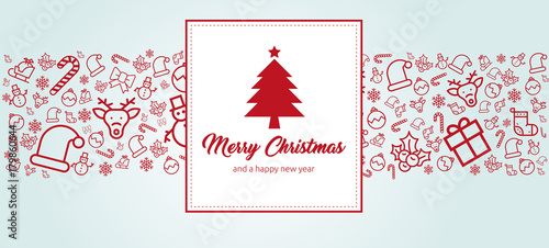 elegante und moderne Grußkarte für Weihnachten mir Merry Christmas und Icons