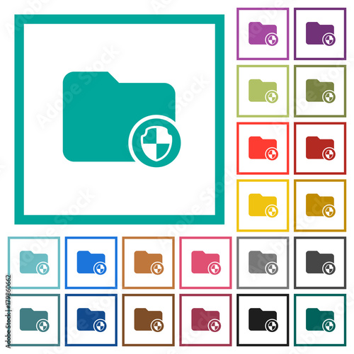 Directory protection flat color icons with quadrant frames