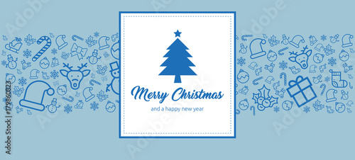 elegante und moderne Weihnachtskarte mit Icons und Merry Christmas