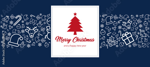 Design Grußkarte zu Weihnachten mit Icons und Merry Christmas