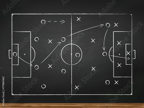 Chalkboard with soccer game tactic. Vector illustration. 