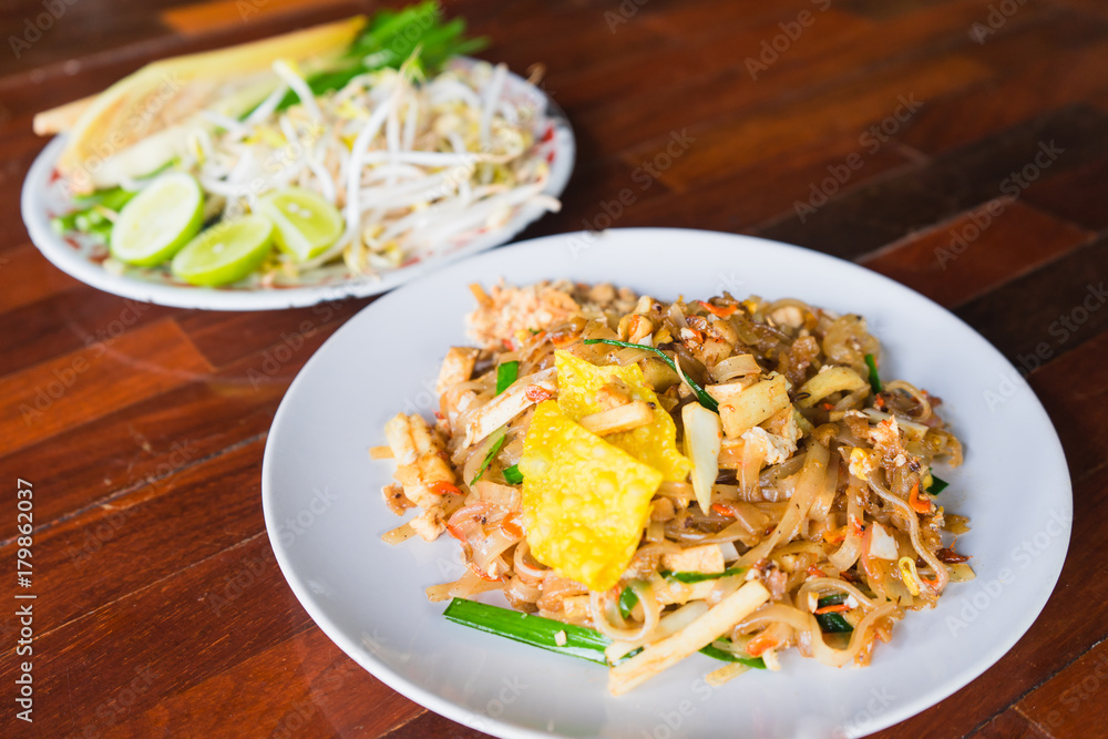Pad thai or stir fry noodles on the table.