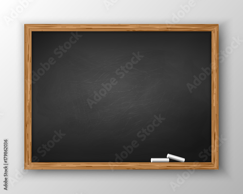 Blackboard with wooden frame, dirty chalkboard photo