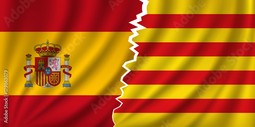 Catalonia vs Spain - independence and sovereignty of Catalan nation.flags of Catalonia and Spain,