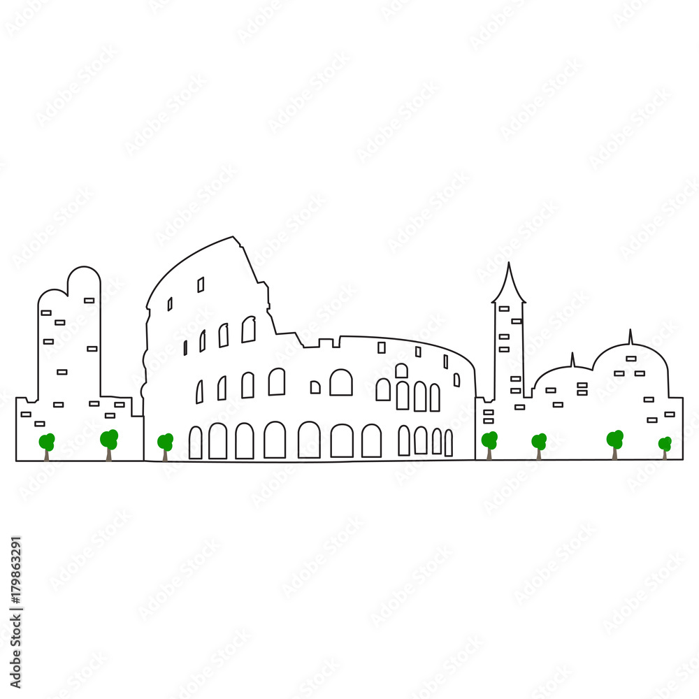 Rome cityscape isolated on white background, Vector illustration