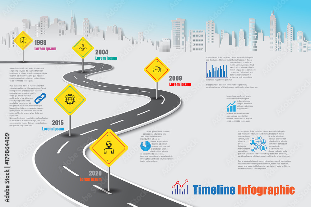 Business road map timeline infographic city designed for abstract ...