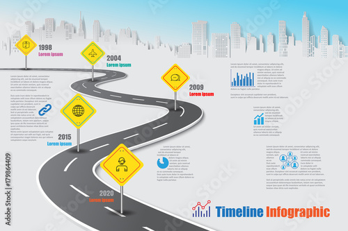Business road map timeline infographic city designed for abstract background template milestone element modern diagram process technology digital marketing data presentation chart Vector illustration