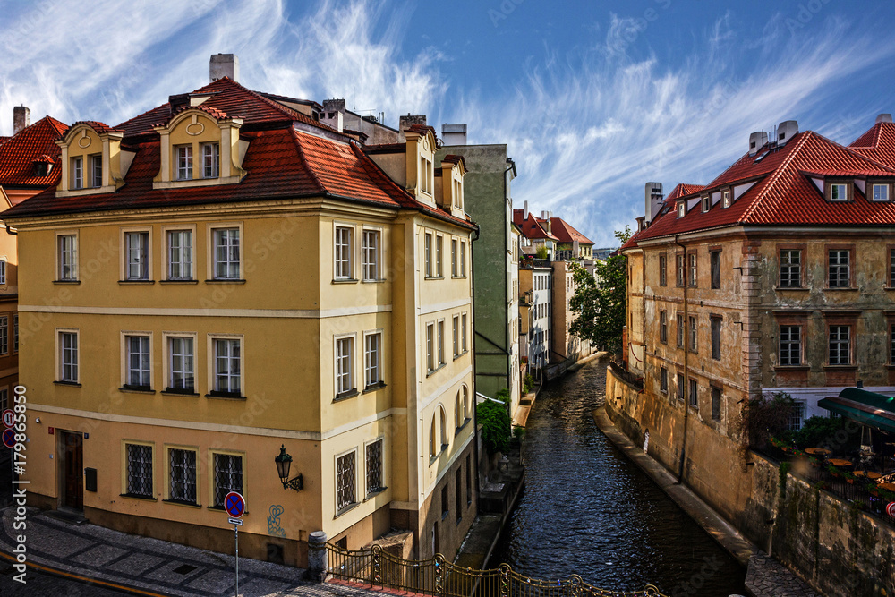 Prague canal houses, cityscape, Czech Republic