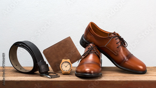 Men fashion belt and fotwear leather men shoes.