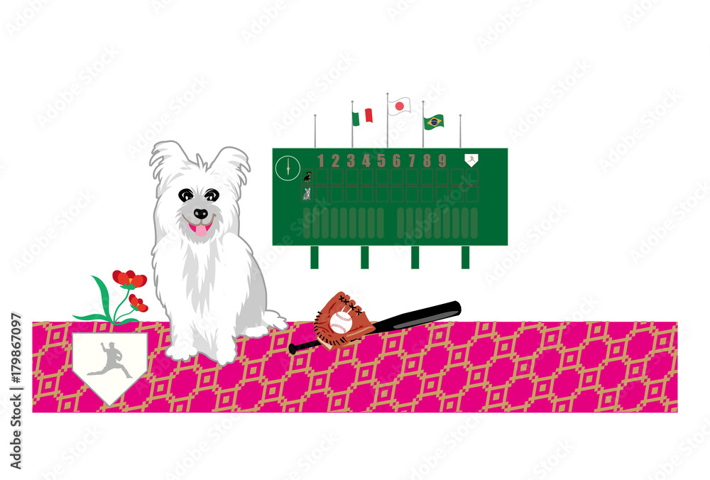 可愛い犬と野球のイラストのベースボールのポストカード Stock Illustration Adobe Stock
