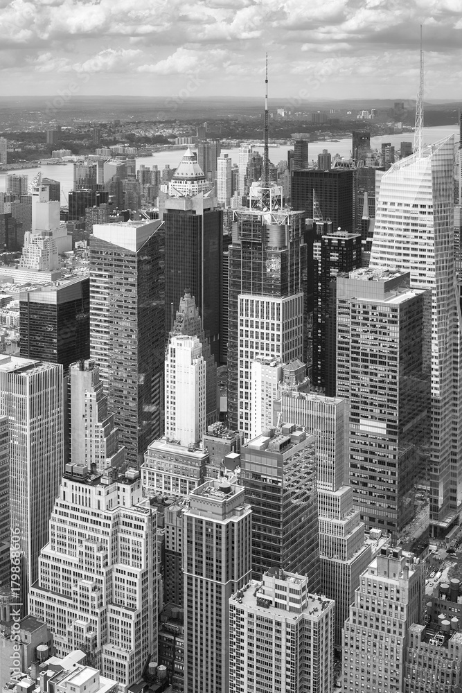 Φωτογραφία Black and white aerial picture of New York skyscrapers, USA.
