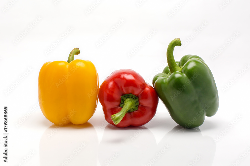Three sweet pepper on white background. Three sweet pepper on white background.