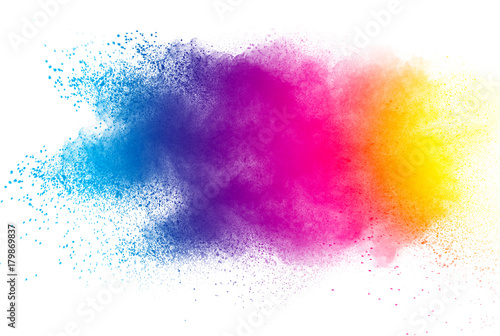 Explosion of color powder on white background. © Pattadis