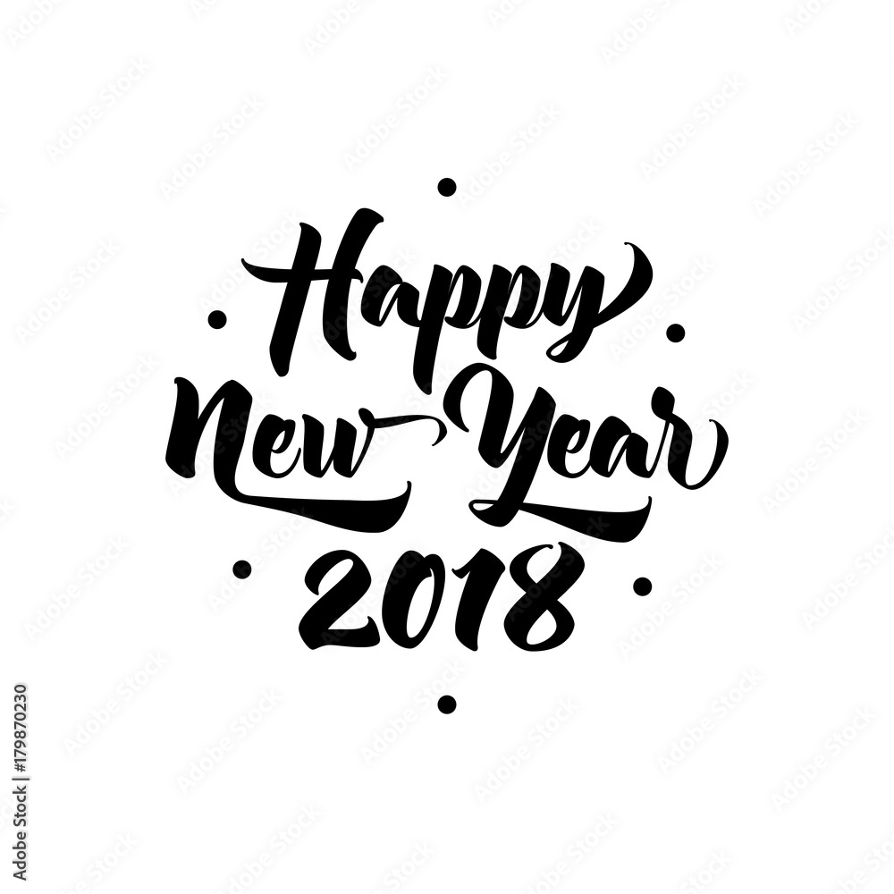 2018 Happy new year greeting, golden card lettering calligraphy