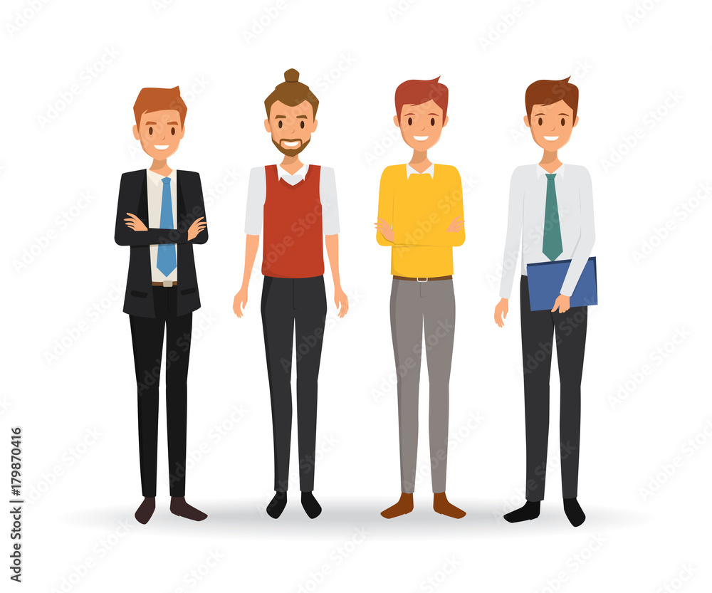 Group of four businessman. Business people team work concept. Illustration vector of flat design.