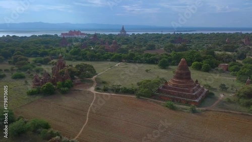 Skyline of Old Bagan City with ancient pagodas and temples. Minor temples such as foregroud Sin Myar Shin, Maha Gudi,Law Ka Ou Shaung.  Bagan, Burma (Myanmar) photo