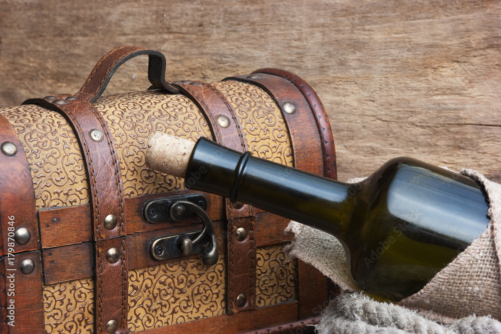 old chest and bottle