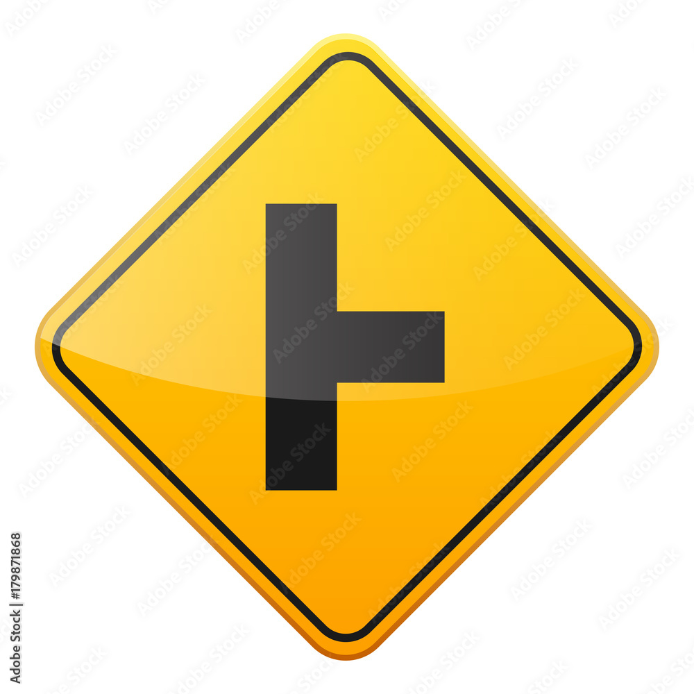 Road yellow sign on white background. Road traffic control.Lane usage. Stop and yield. Regulatory sign. Street. Curves and turns. Road yellow sign on white background. Road traffic control.Lane usage. Stop and yield. Regulatory sign. Street. Curves and turns.