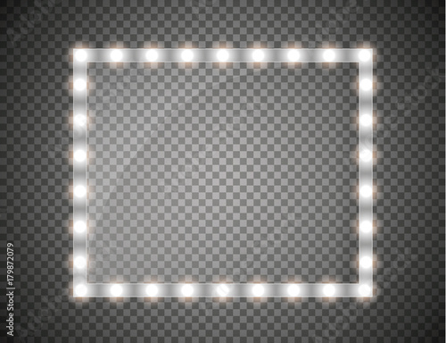 Makeup mirror isolated with lights. Vector illustration