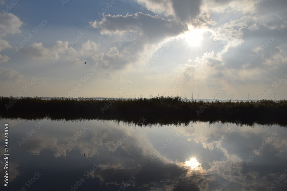 Autumn sun lake reflection landscape in the netherlands Autumn sun lake reflection landscape in the netherlands