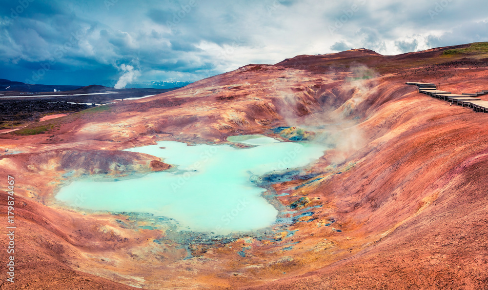 Boiling water lake in the Krafla volcano.