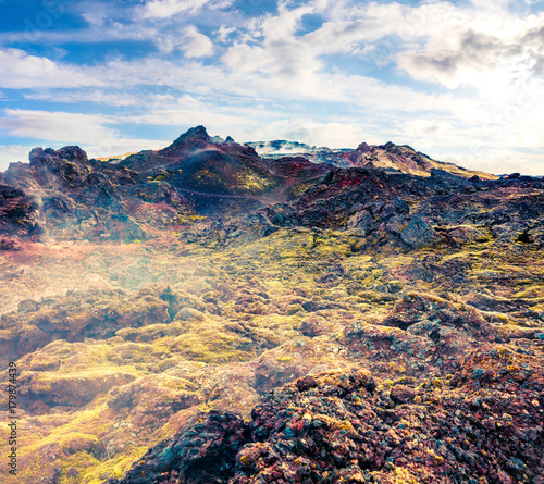 Fields of steamy waters in the Krafla volcano