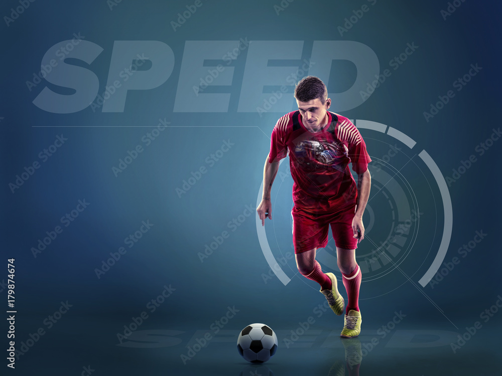 Soccer player in action with ball