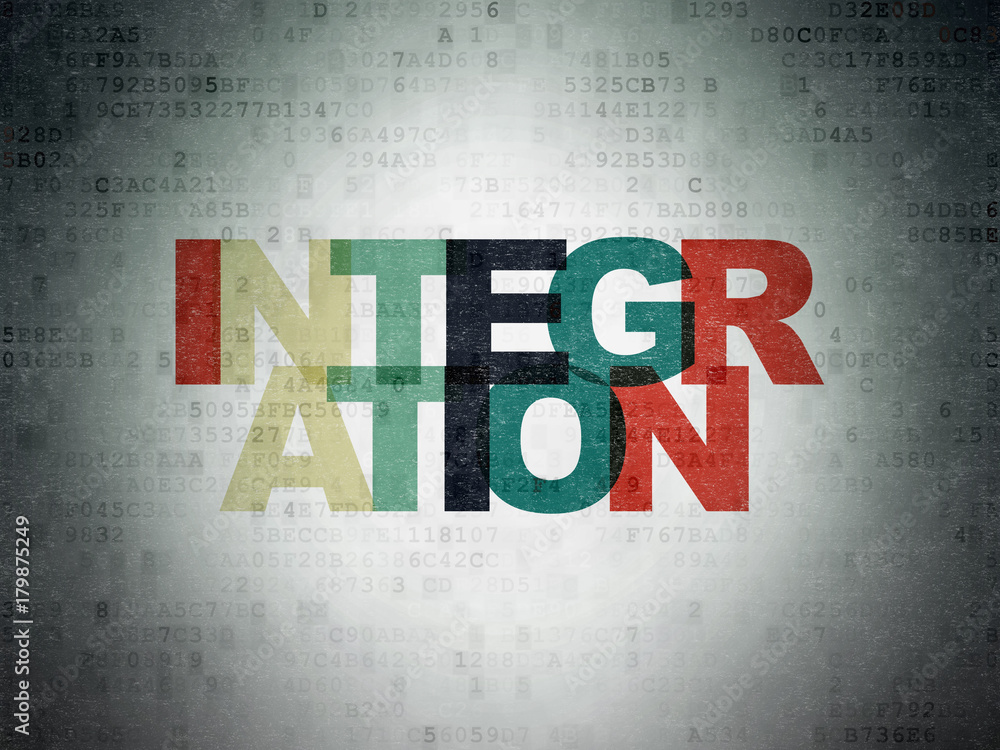 Business concept: Painted multicolor text Integration on Digital Data Paper background Business concept: Painted multicolor text Integration on Digital Data Paper background