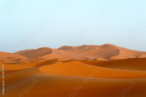 Merzouga sand dunes in evening sun  Morocco