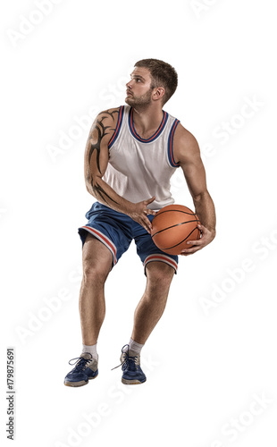 Basketball player in action isolated on white background