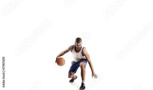 Basketball player in action isolated on white background