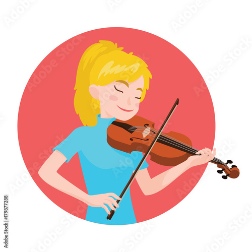 Musician playing violin. Girl violinist is inspired to play a classical musical instrument. Vector.