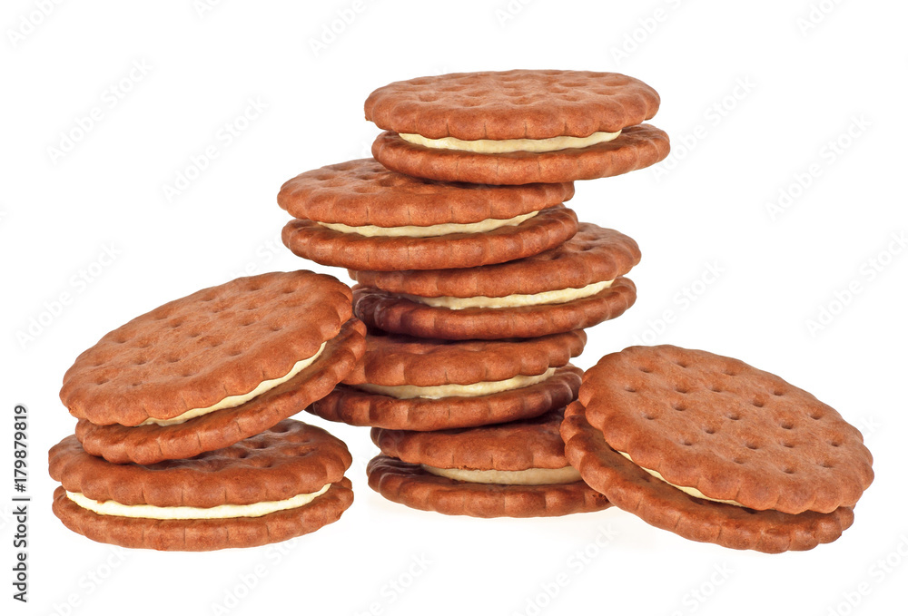Chocolate sandwich cookies with cream on a white background Chocolate sandwich cookies with cream on a white background
