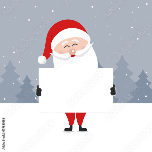 santa claus hold empty banner merry christmas greeting winter snowy landscape background © Pixasquare