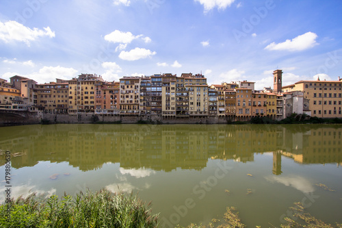 Traditional buildings of Florence on the Arno river  Tuscany  Italy