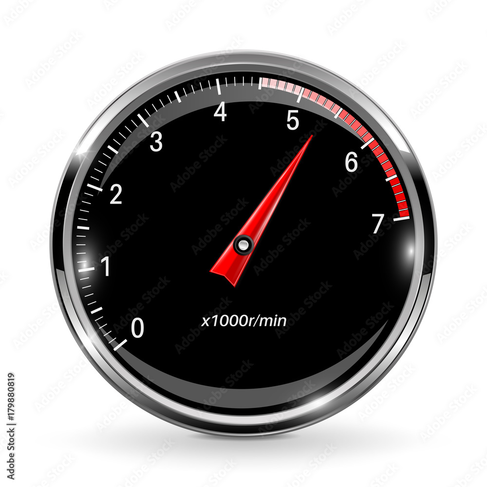 Tachometer. Round black gage with chrome frame Tachometer. Round black gage with chrome frame